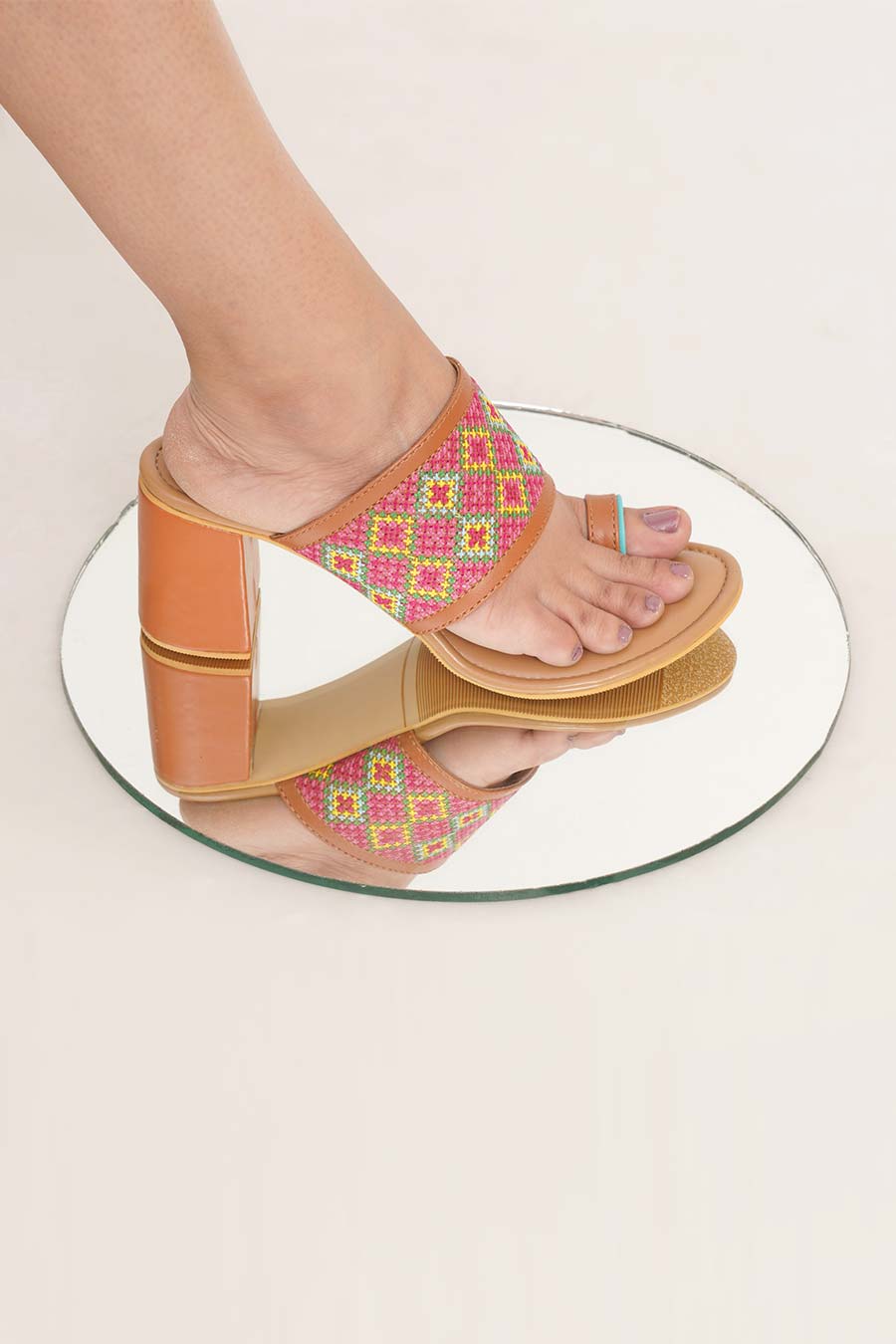 Tan Tahiti Pearl Embroidered Heels