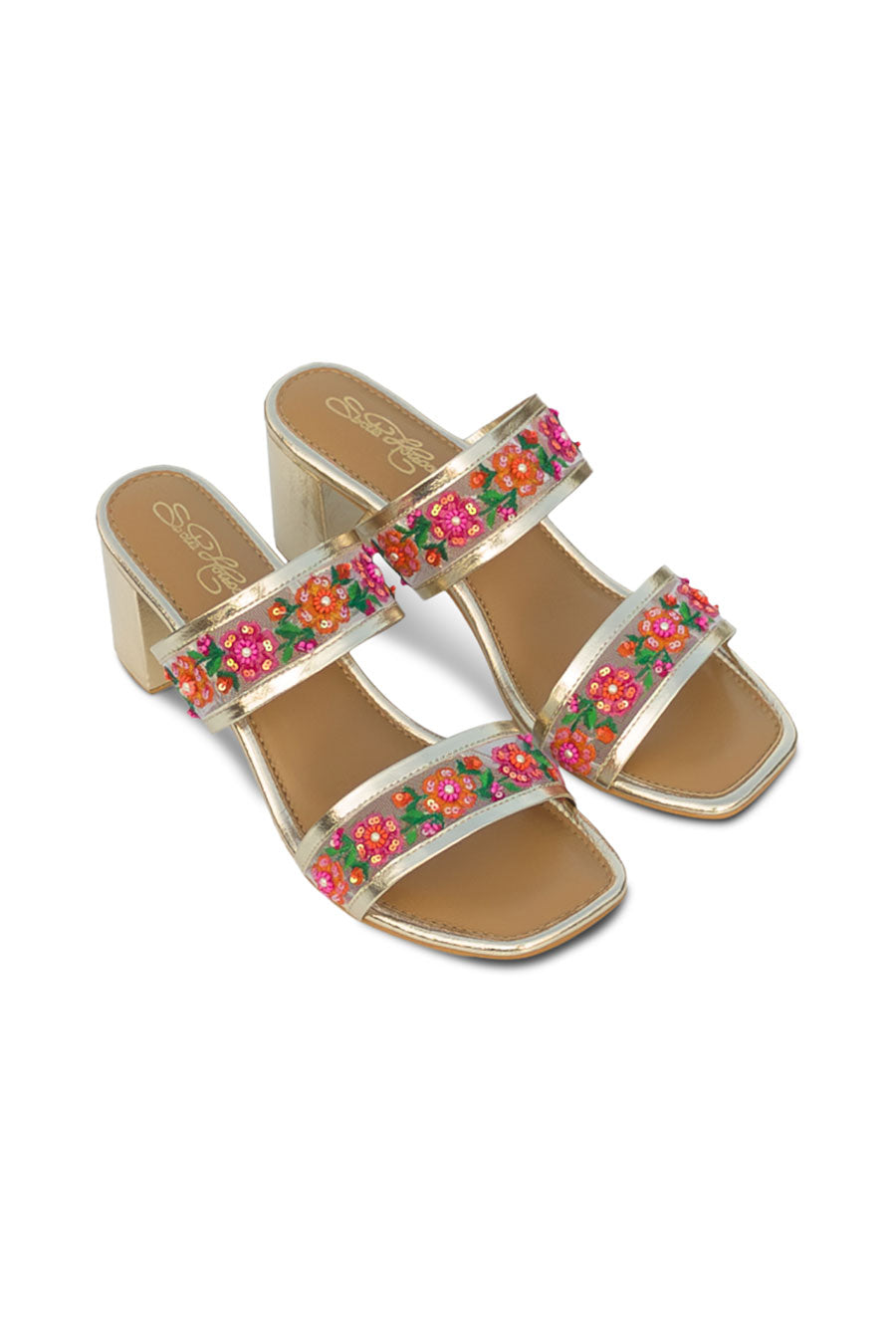Multicolour Floral Embroidered Magic Heels