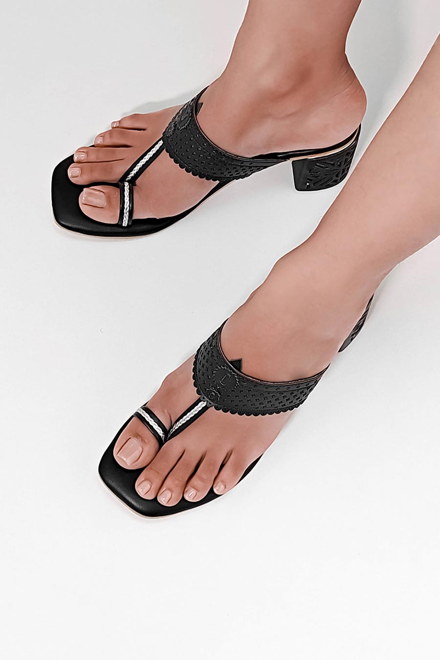 Black & Silver Cut-Out Kolapuri Heels