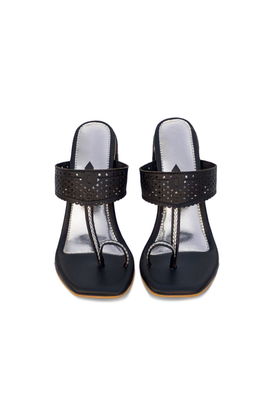 Black & Silver Cut-Out Kolapuri Heels