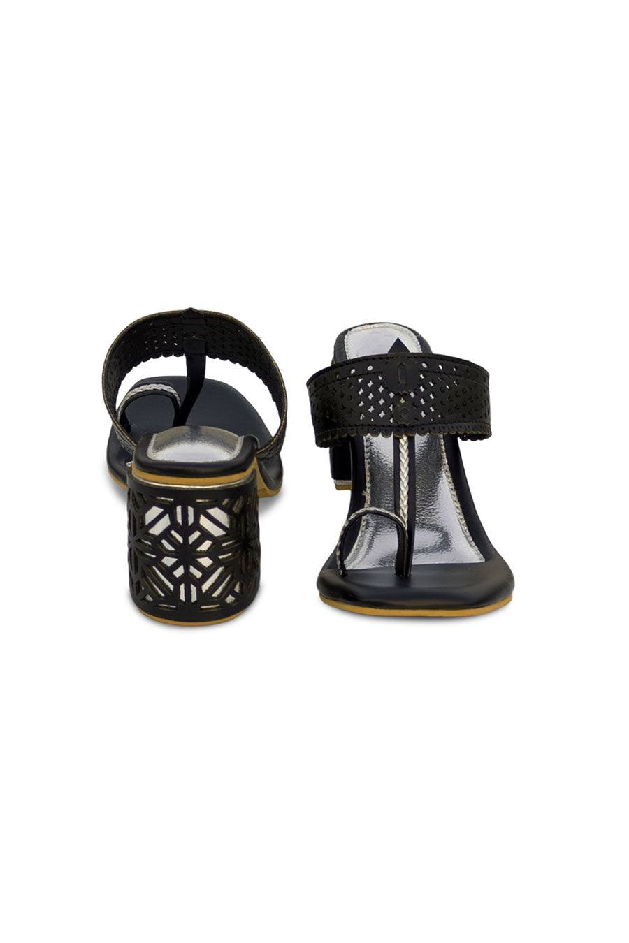 Black & Silver Cut-Out Kolapuri Heels
