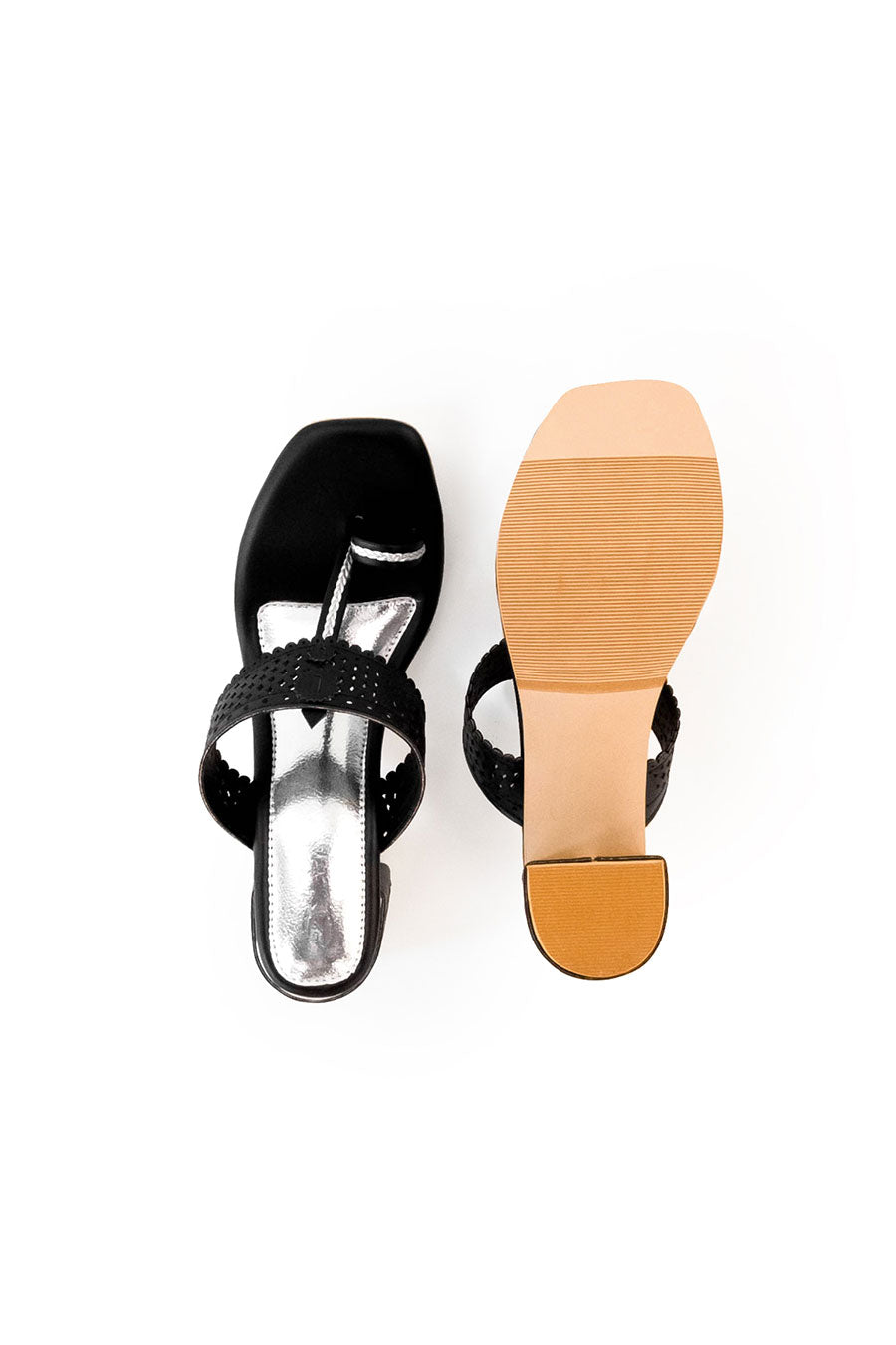 Black & Silver Cut-Out Kolapuri Heels