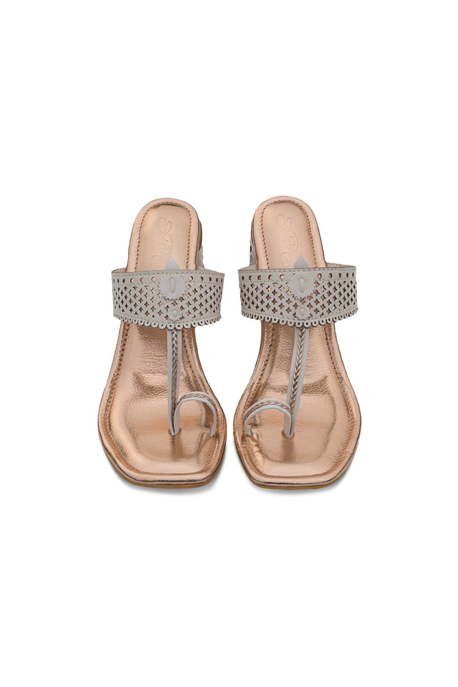 Silver & Rose Gold Cut-Out Kolapuri Heels