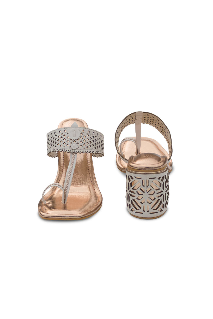 Silver & Rose Gold Cut-Out Kolapuri Heels