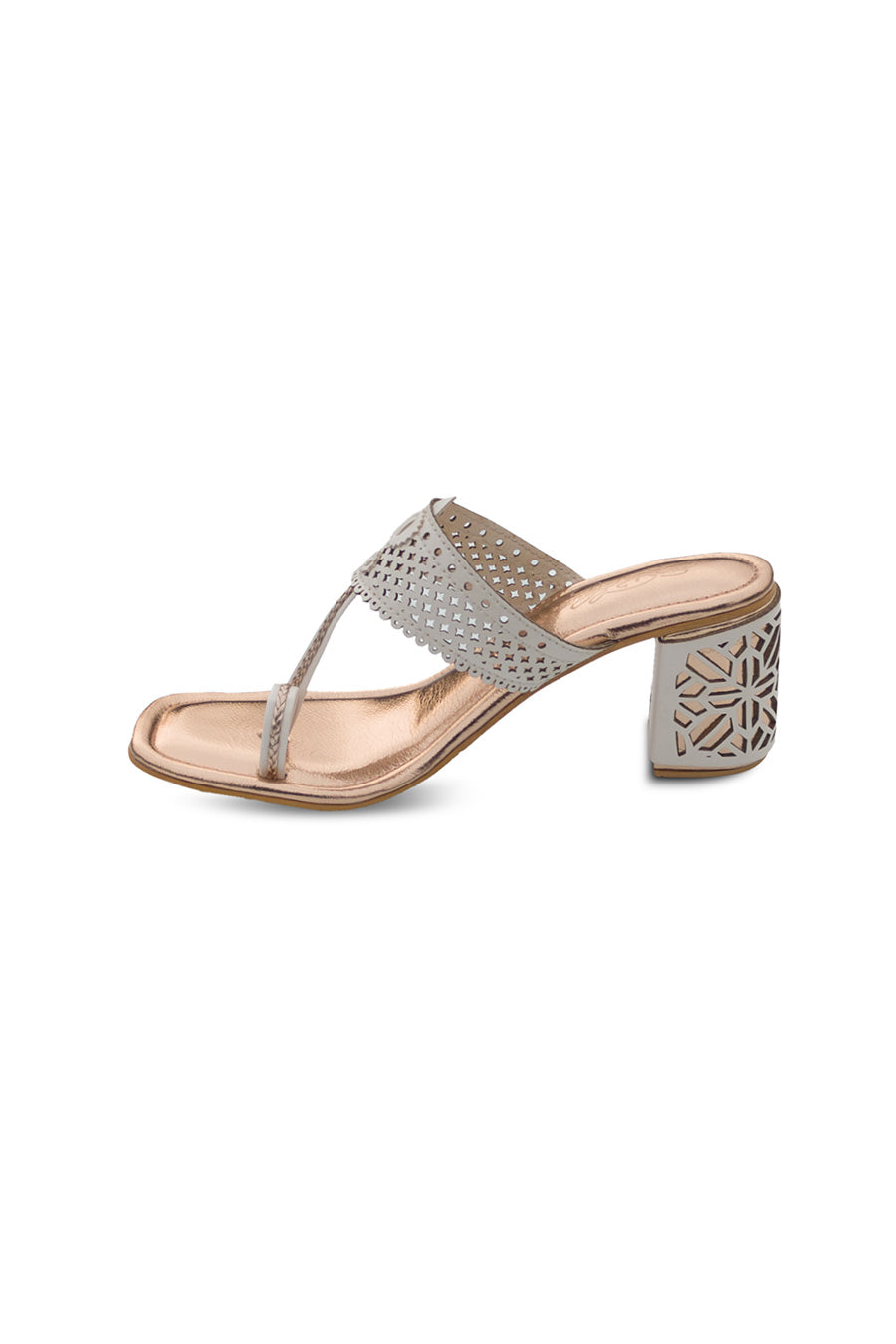 Silver & Rose Gold Cut-Out Kolapuri Heels