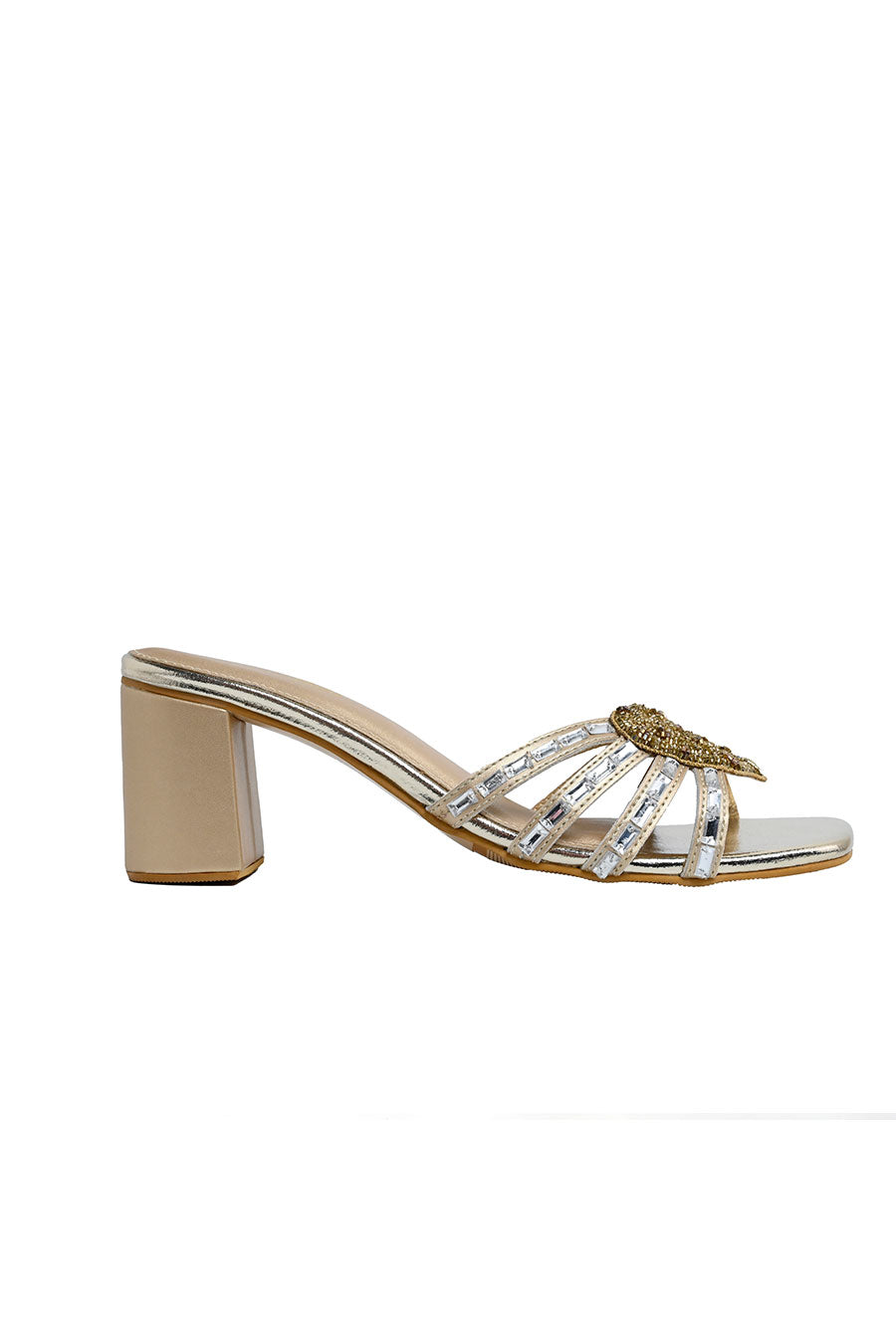 Heart Embellished Gold Heels