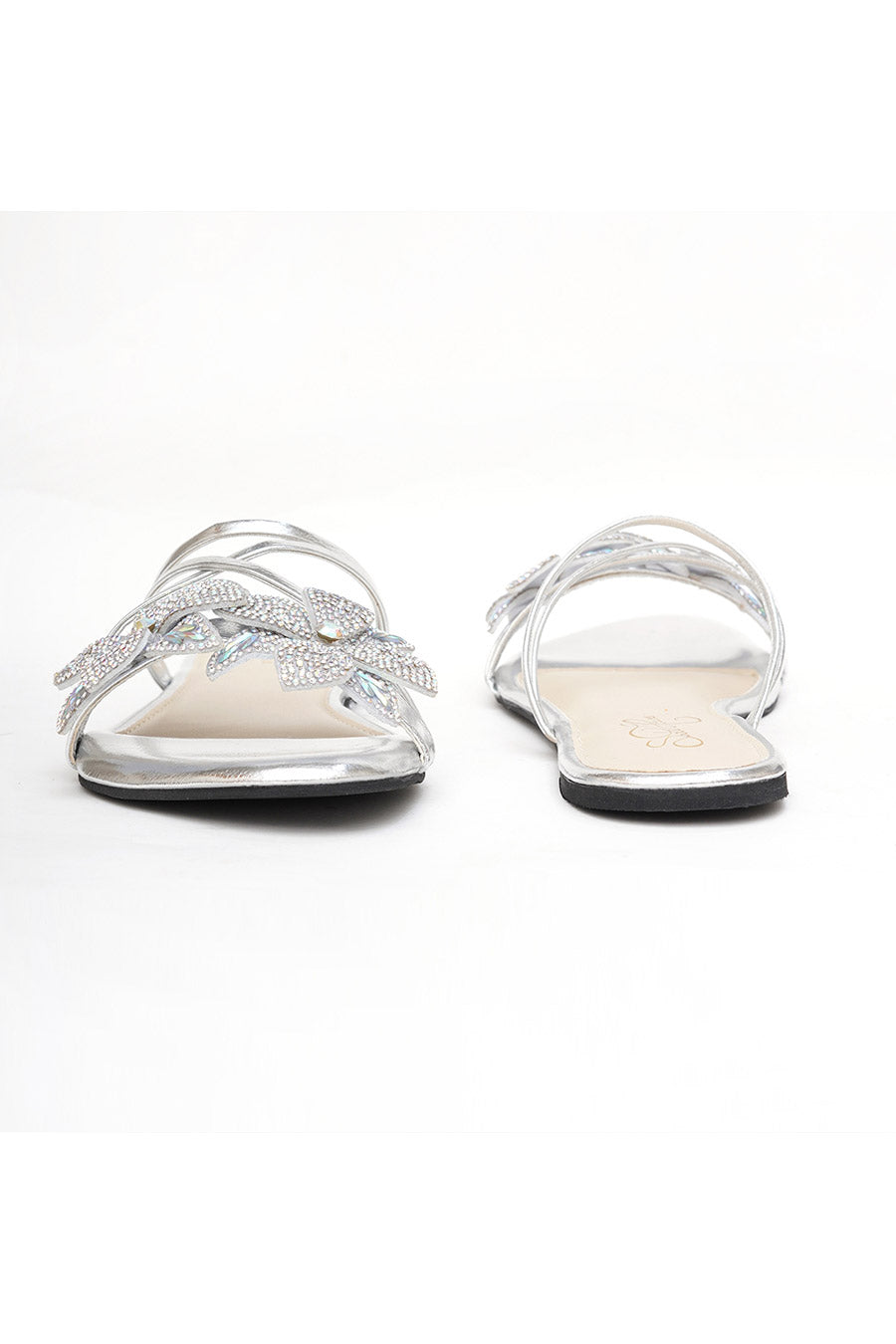 Silver Crystal Embellished Floral Flat