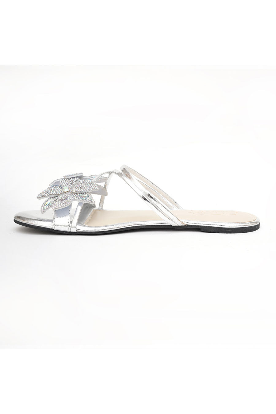 Silver Crystal Embellished Floral Flat