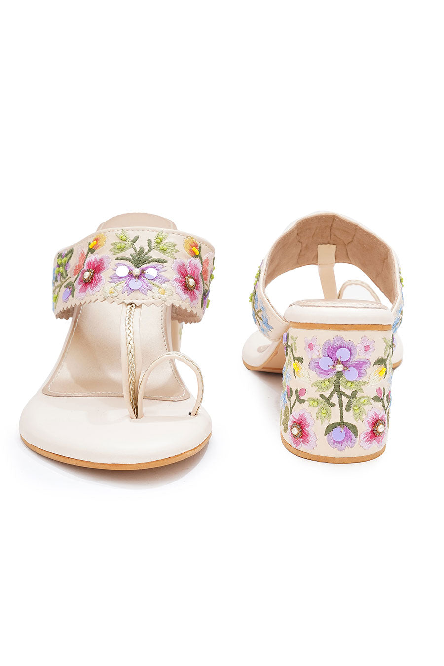 Floral Embroidered Kolhapuri Block Heels
