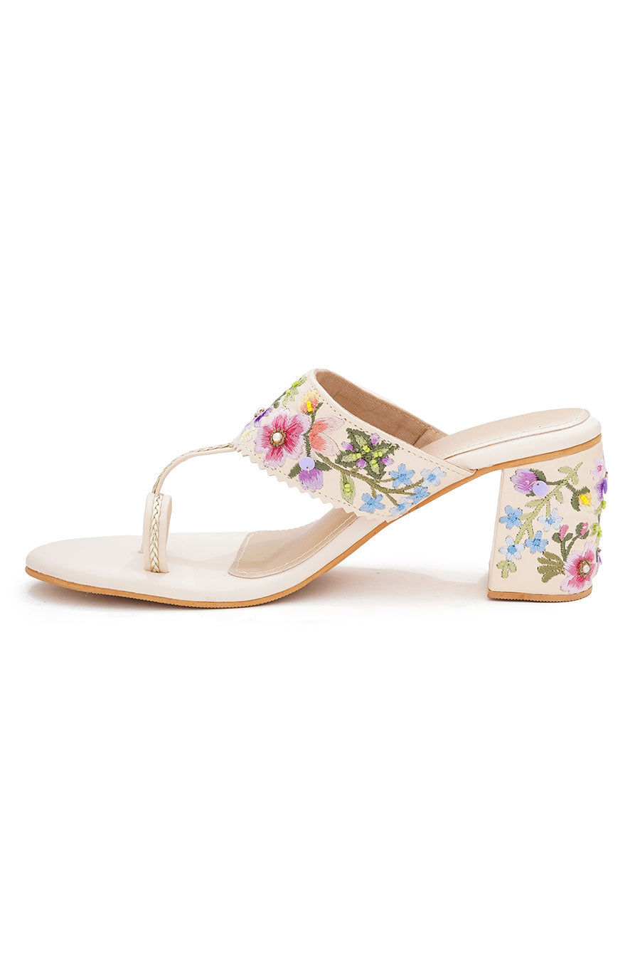 Floral Embroidered Kolhapuri Block Heels
