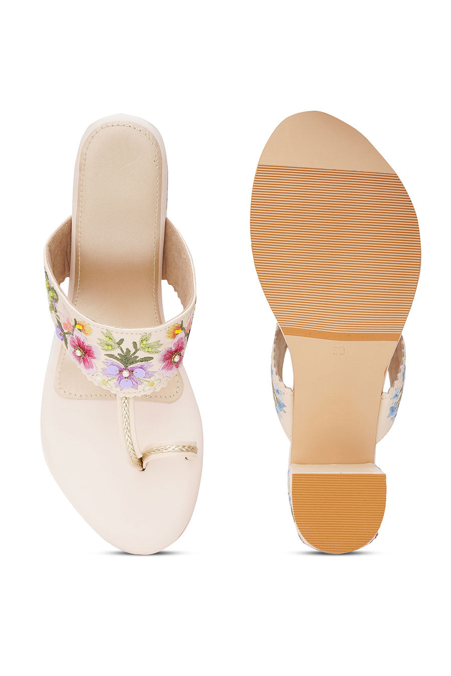 Floral Embroidered Kolhapuri Block Heels