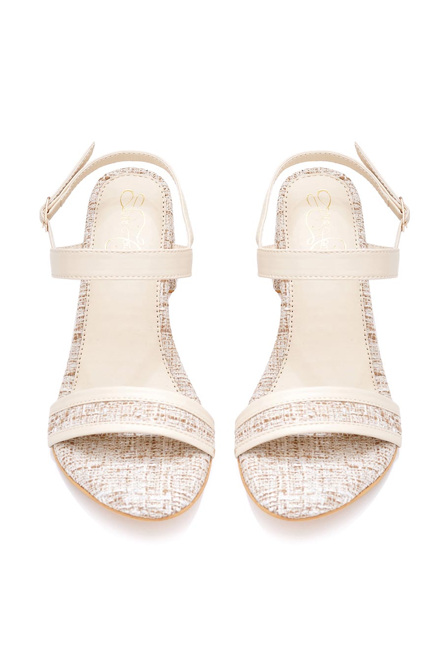 Ivory Tweed Textured Block Heel Sandals