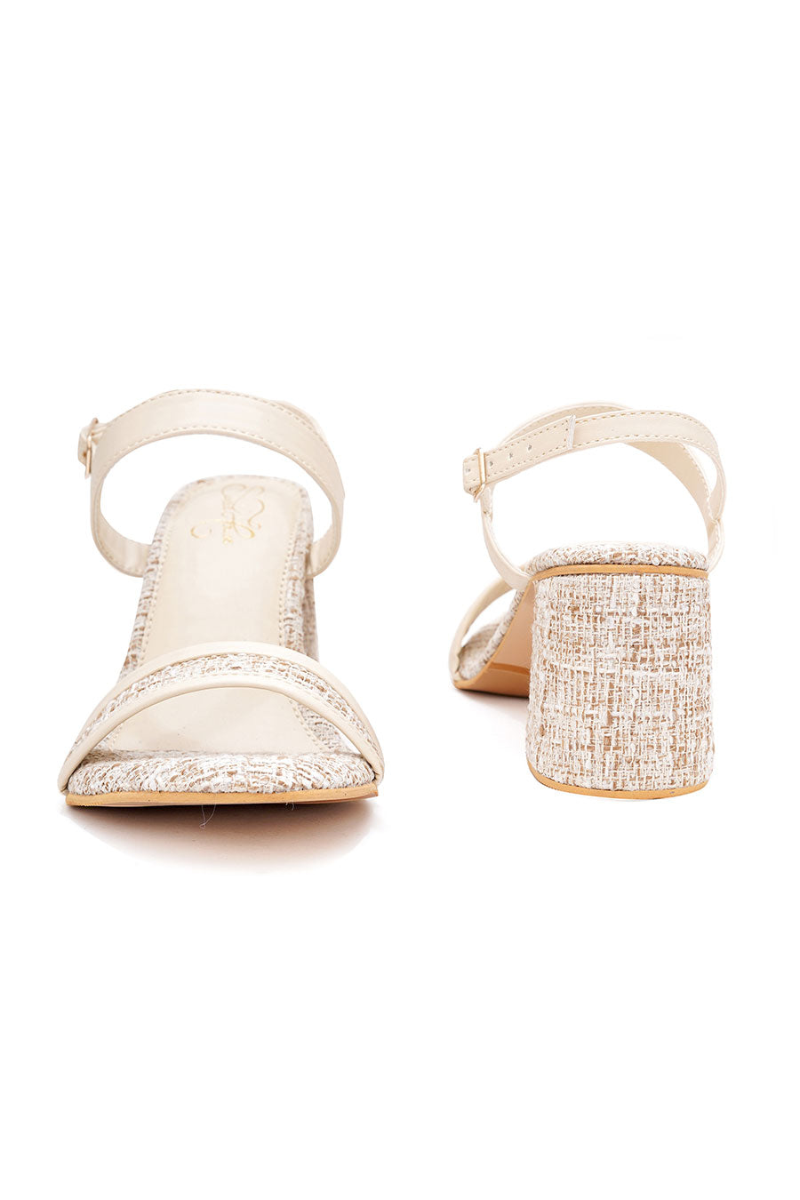 Ivory Tweed Textured Block Heel Sandals