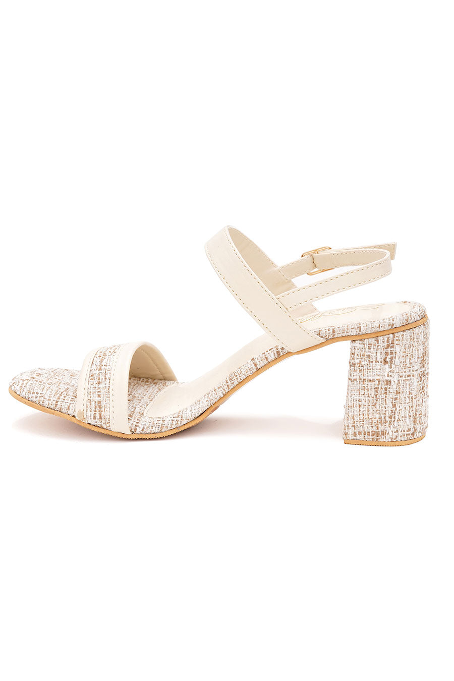 Ivory Tweed Textured Block Heel Sandals