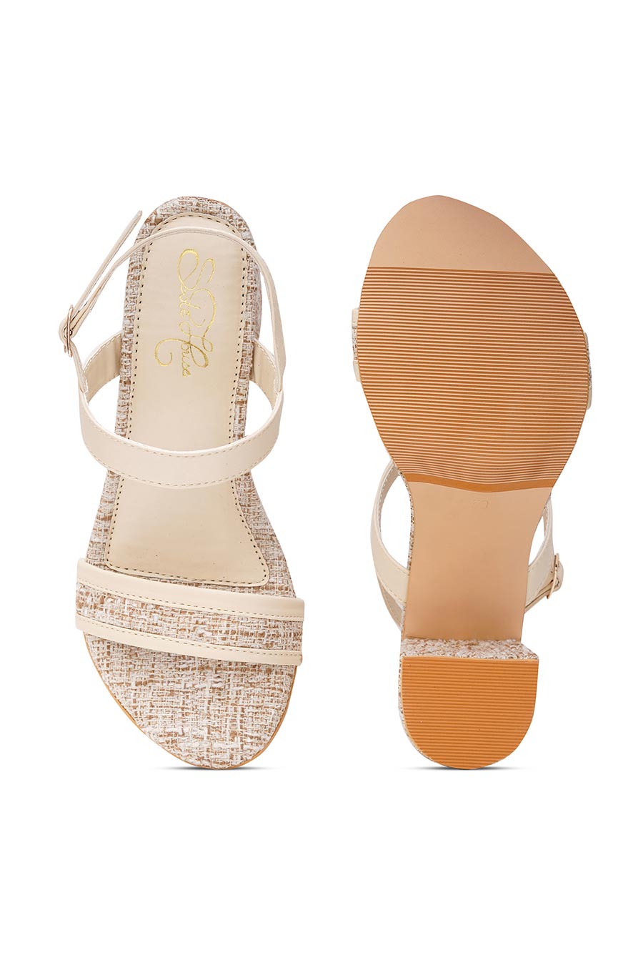 Ivory Tweed Textured Block Heel Sandals