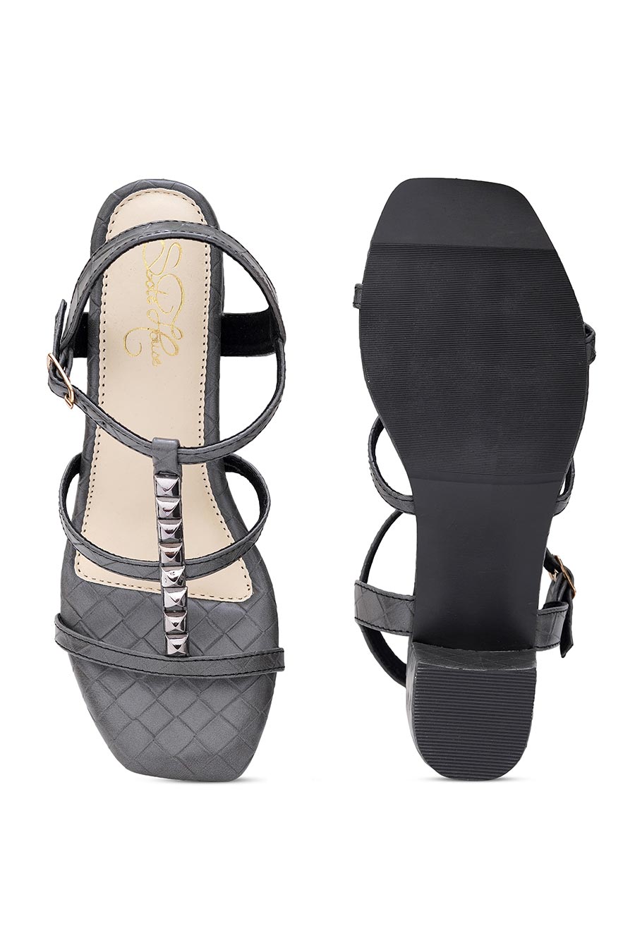 Elegant Grey Block Heel Sandals