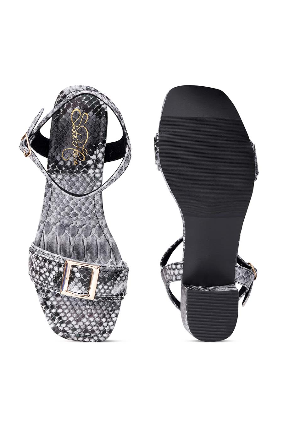 Python Print Chic Block Heels Sandals