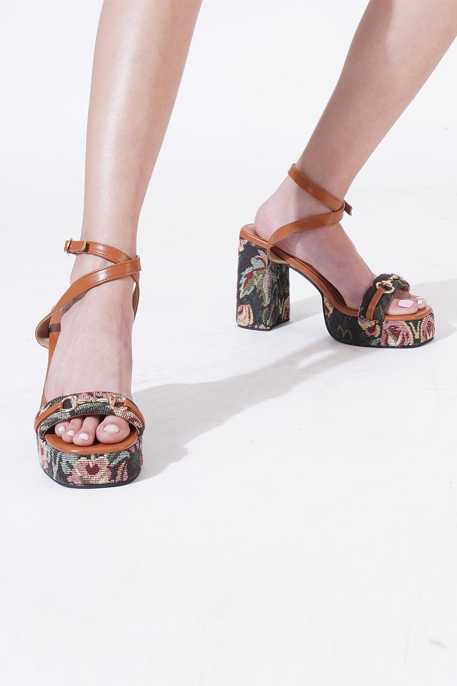 Flora Jacquard Block Heel Sandals