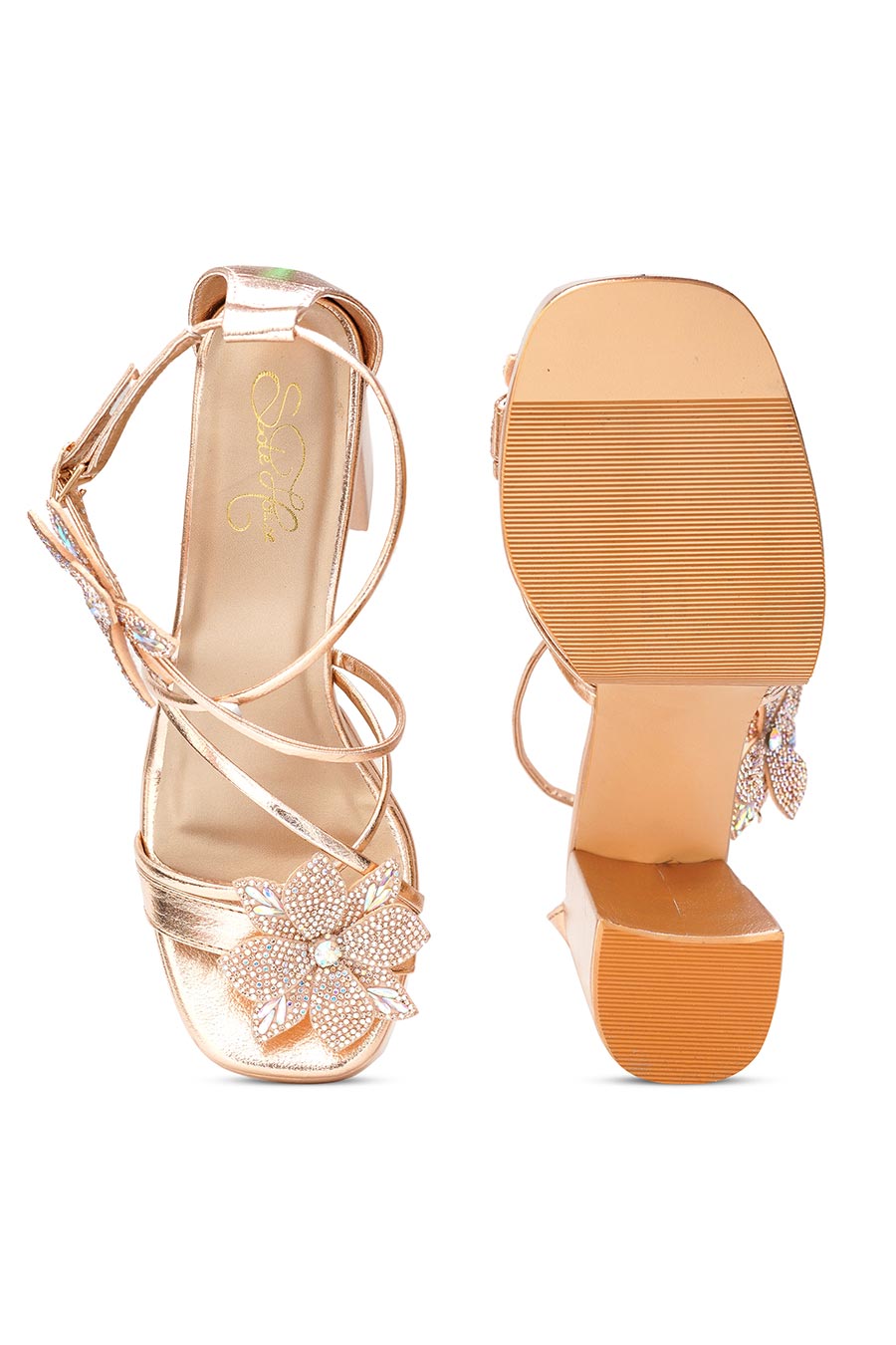 Rose Gold Enchanted Forest Block Heel Sandals