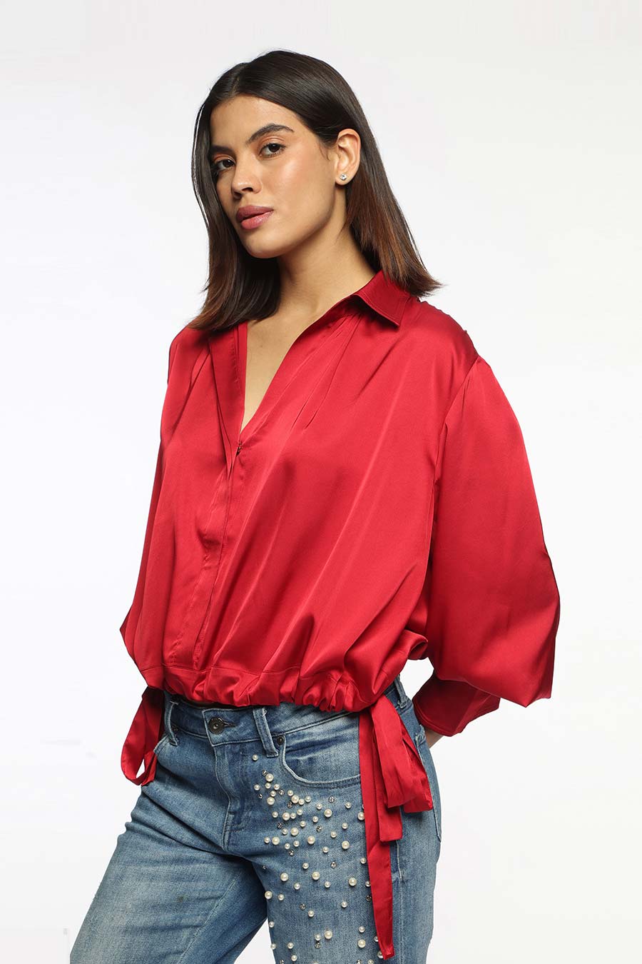 Red Rachel Side Knot Shirt Top