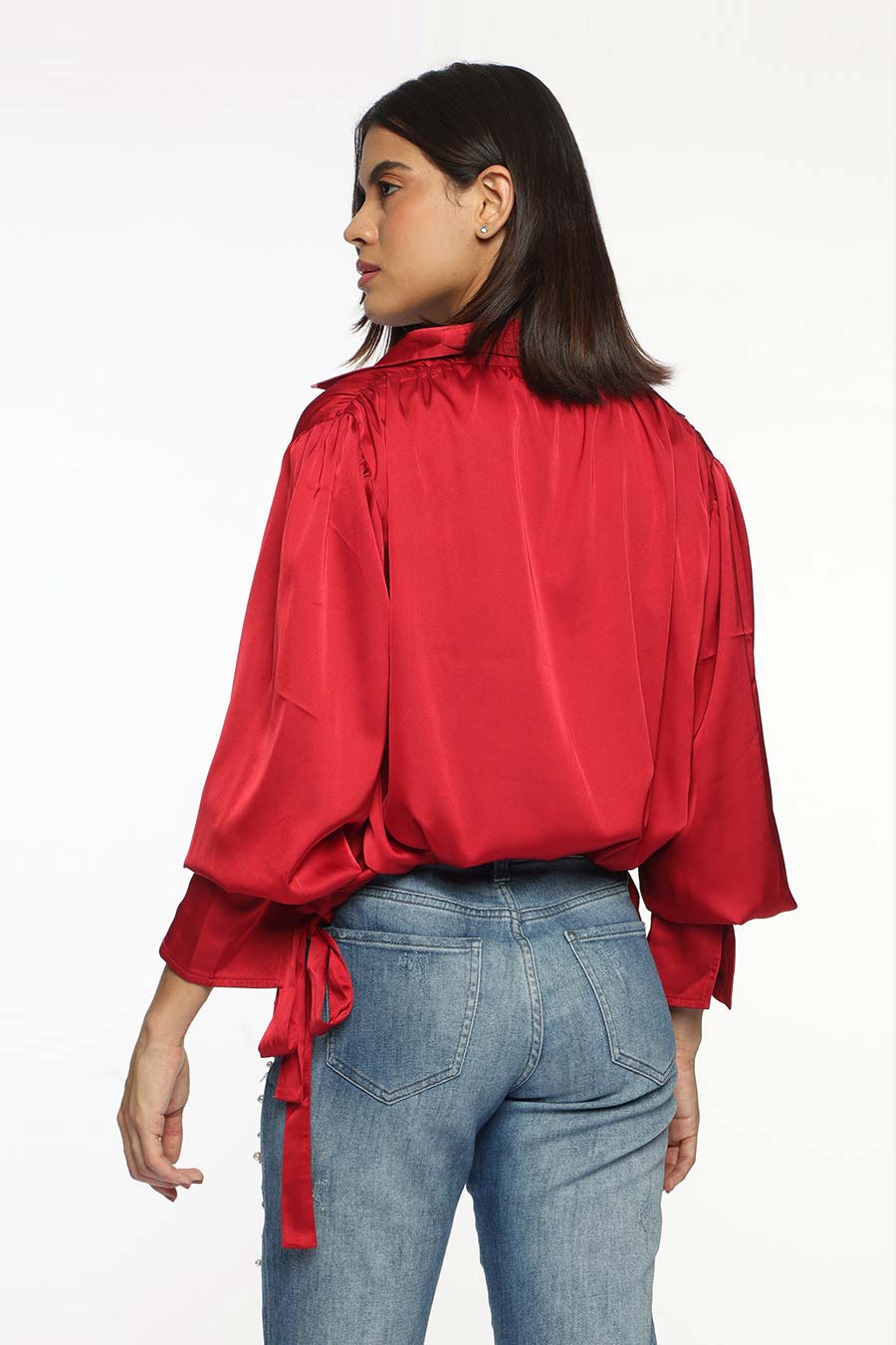 Red Rachel Side Knot Shirt Top
