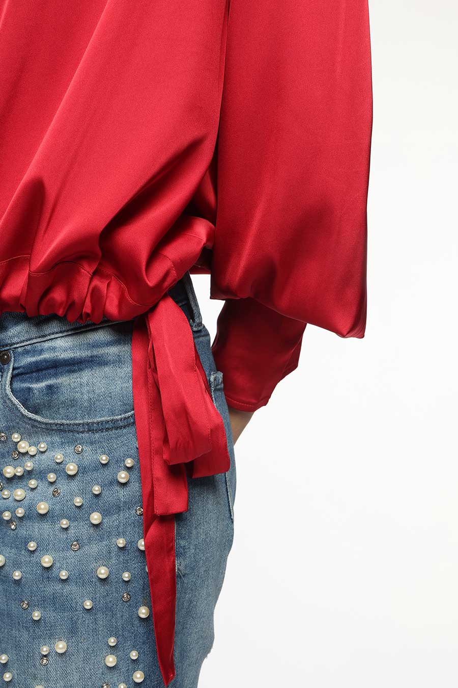 Red Rachel Side Knot Shirt Top