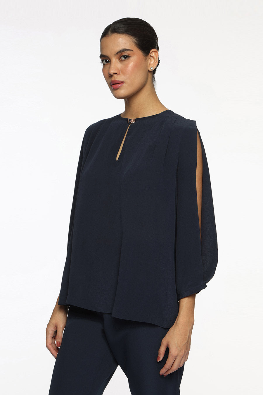 Dark Blue Logan Slit-Sleeve Top