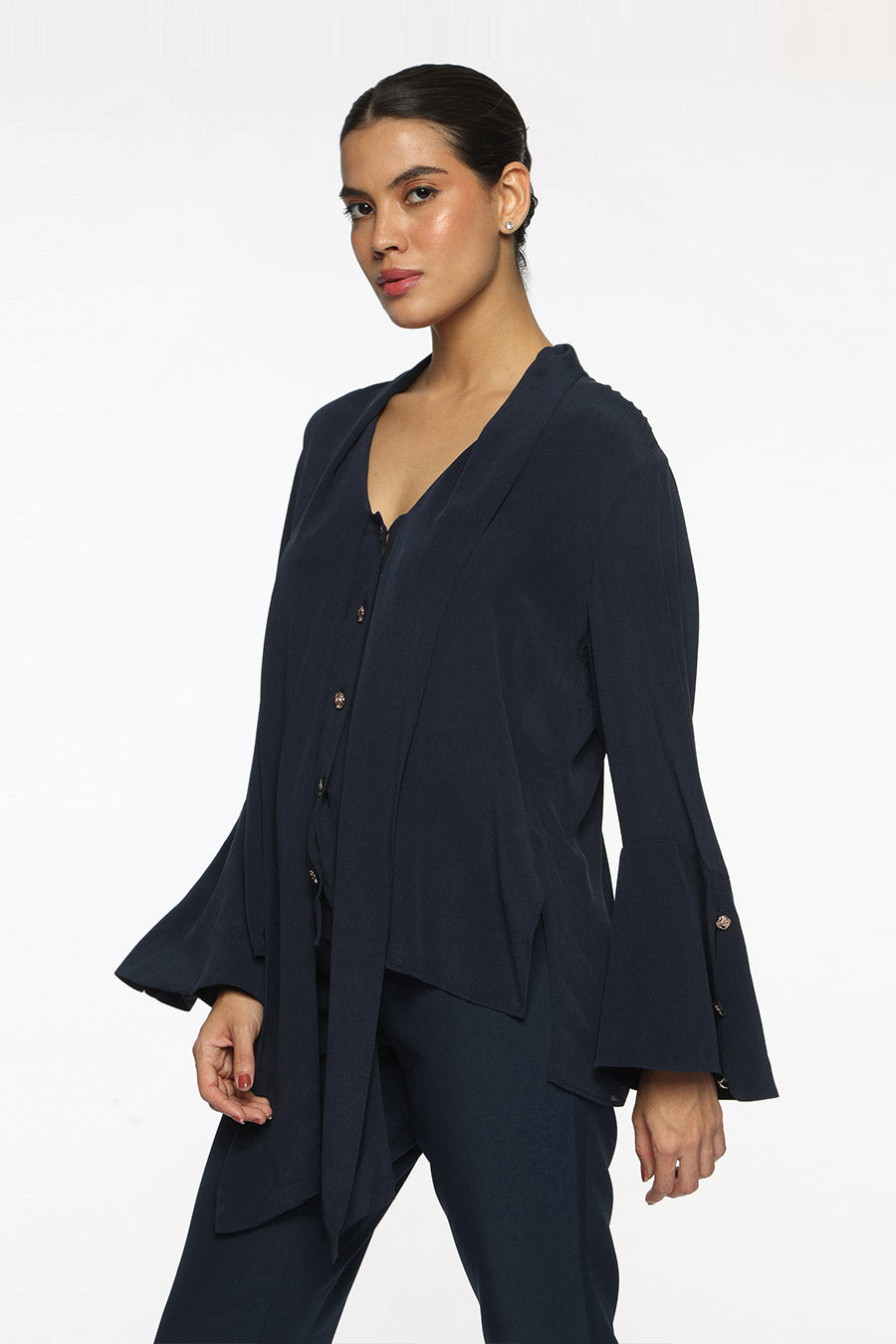 Dark Blue Phoebe Front-Tie Top