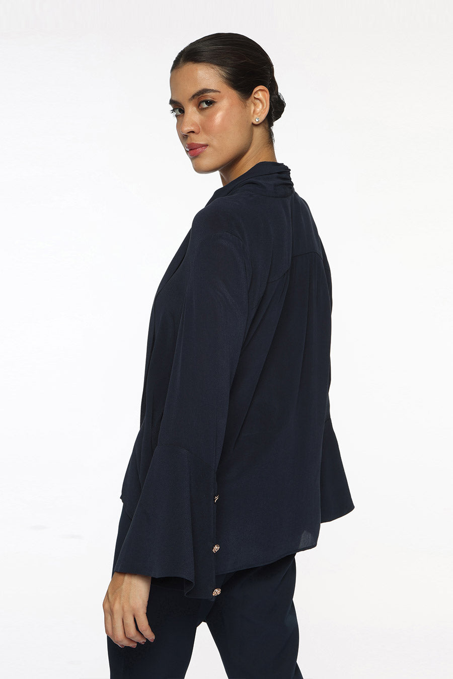Dark Blue Phoebe Front-Tie Top