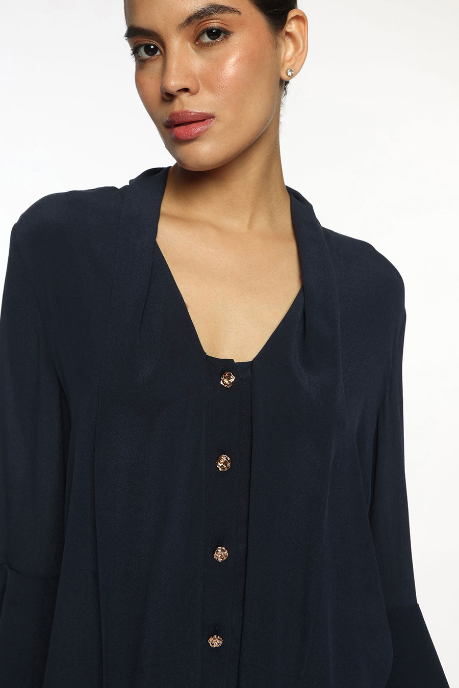Dark Blue Phoebe Front-Tie Top