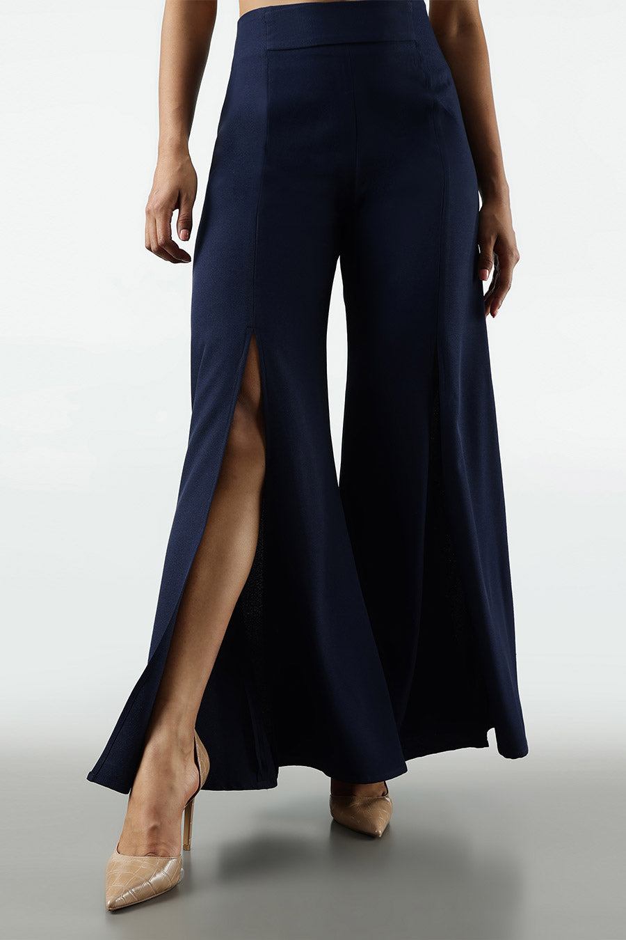 Dark Blue Slit Wide-Leg Pant