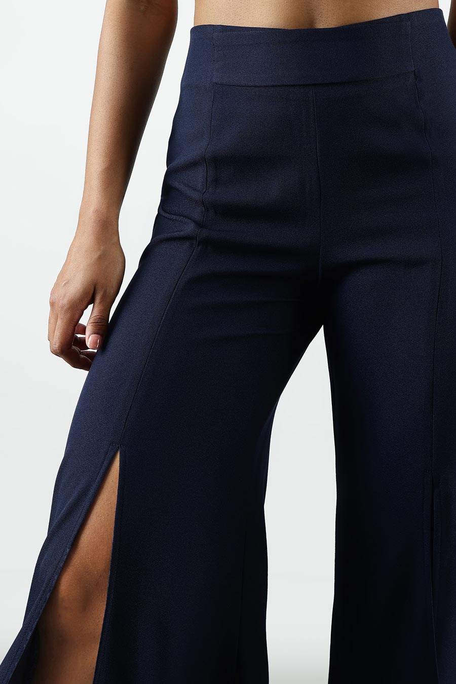 Dark Blue Slit Wide-Leg Pant