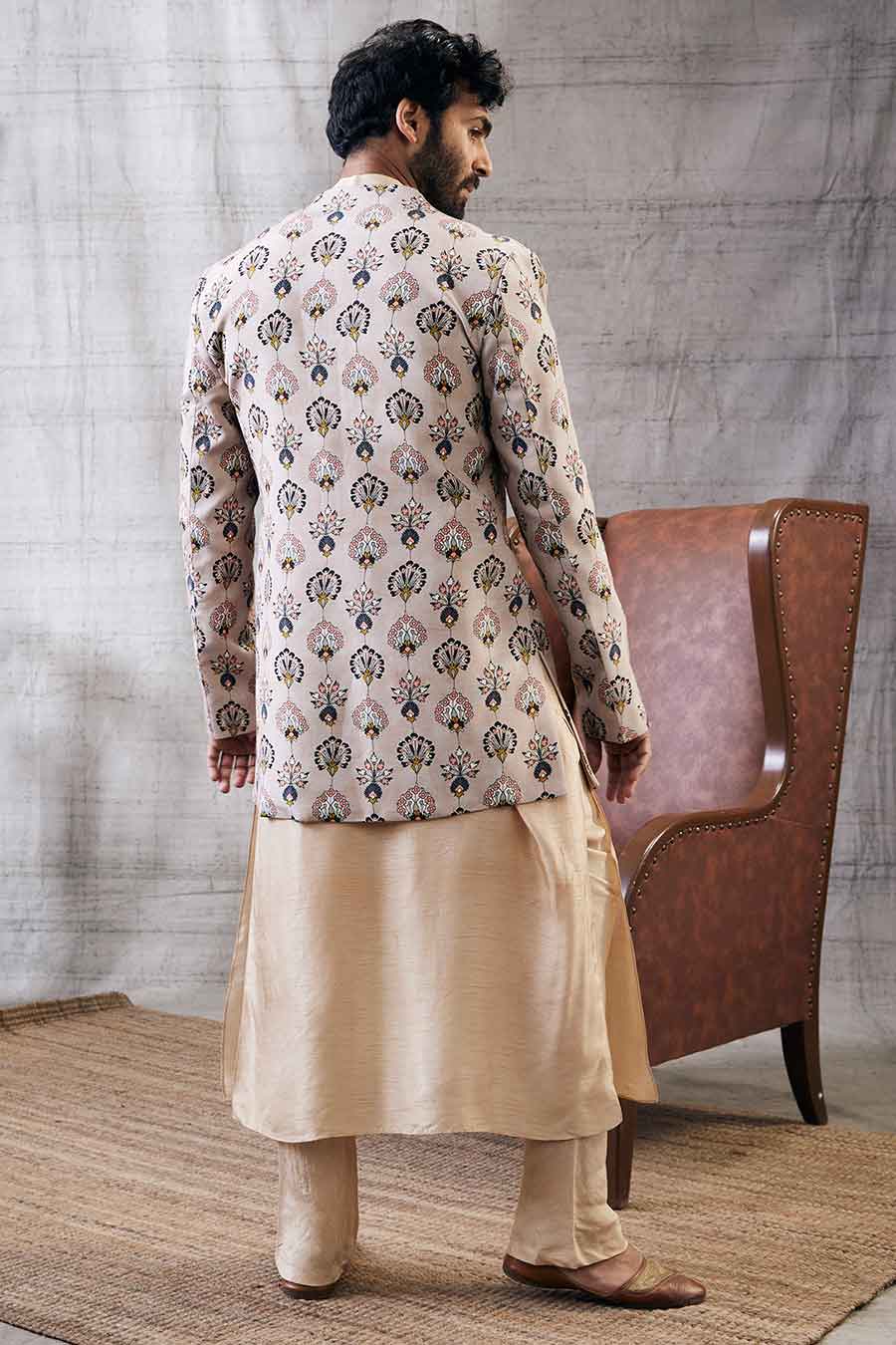 Sarouk Printed Longline Jacket With Kurta Set