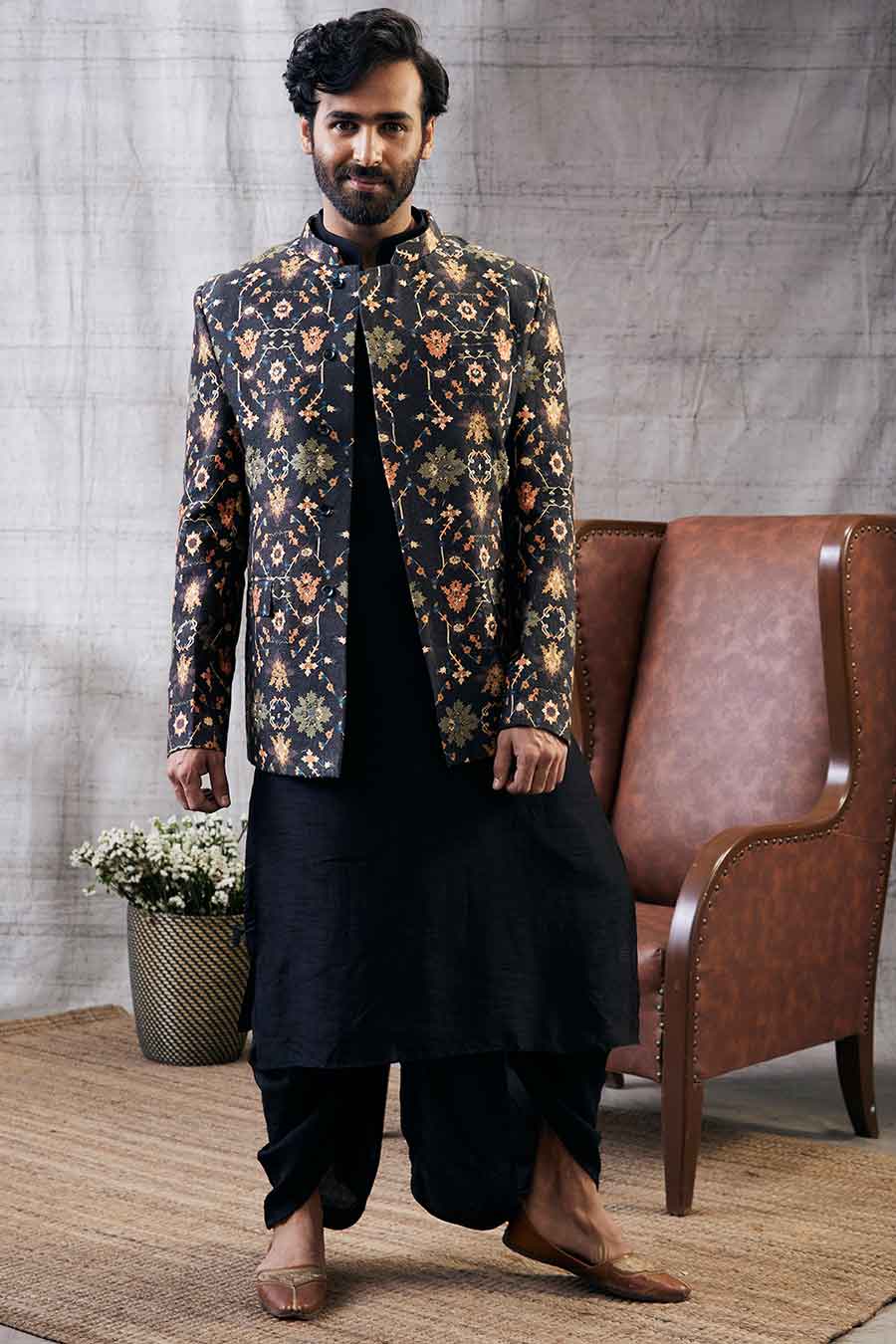 Zahra Printed Jacket With Dhoti Set