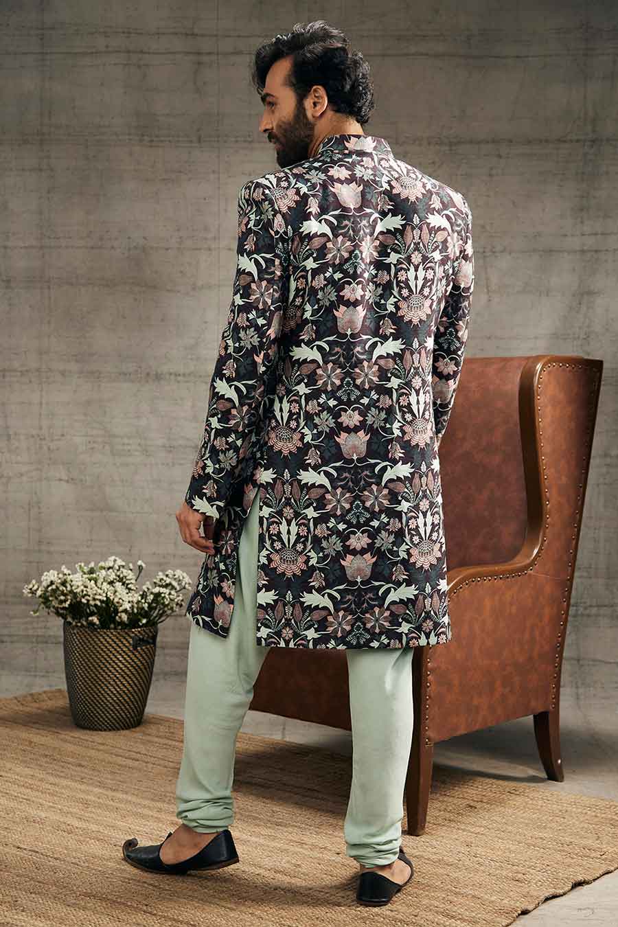 Pastel Floral Printed Sherwani Set