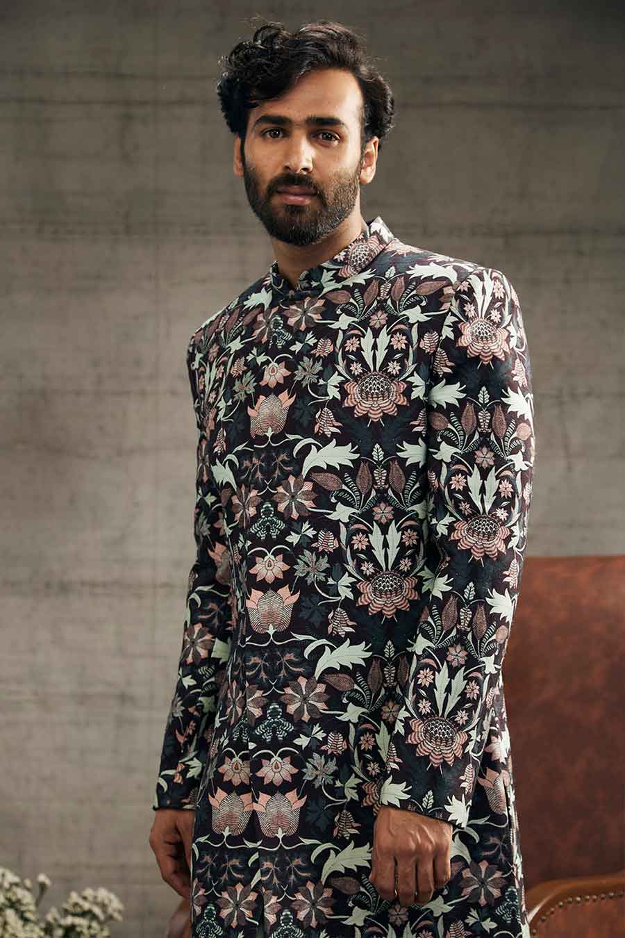 Pastel Floral Printed Sherwani Set