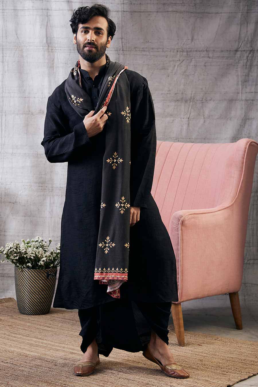 Zahra Printed Dhoti Set With Shawl Kurta Set