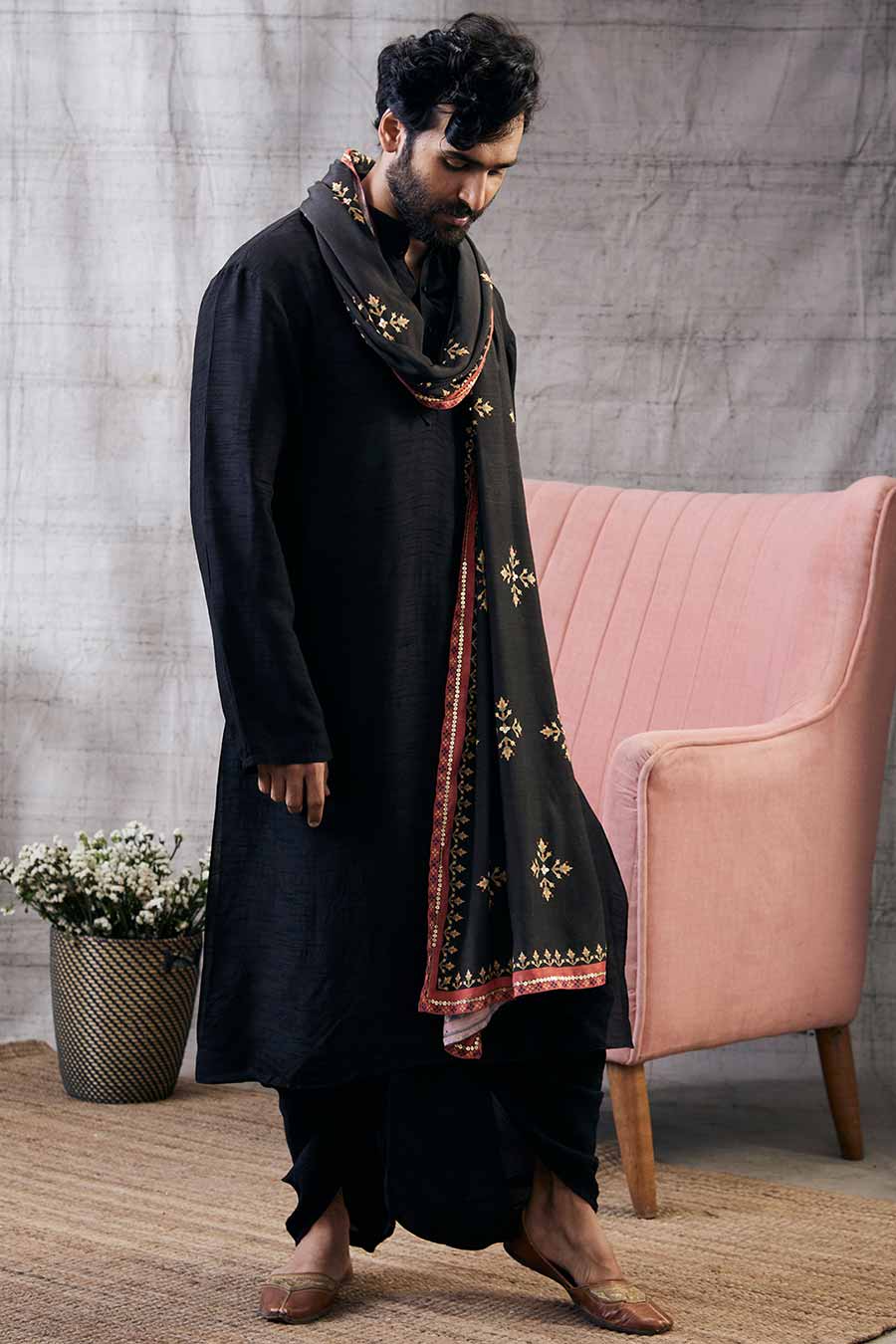 Zahra Printed Dhoti Set With Shawl Kurta Set