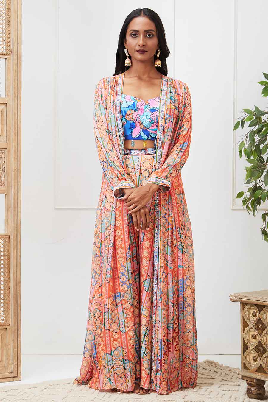 Multicolour Benazir Embroidered Co-Ord Set with Jacket