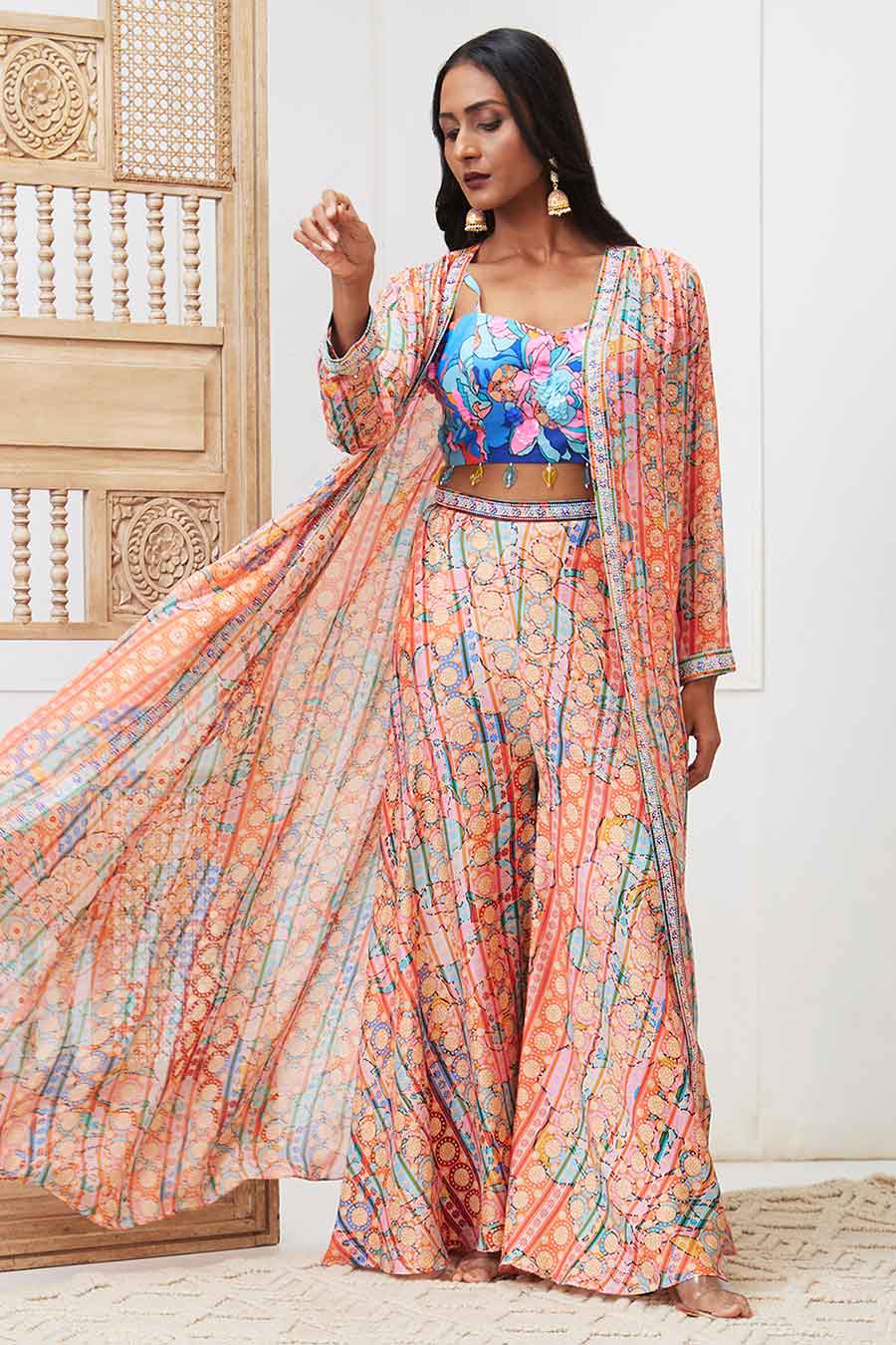 Multicolour Benazir Embroidered Co-Ord Set with Jacket