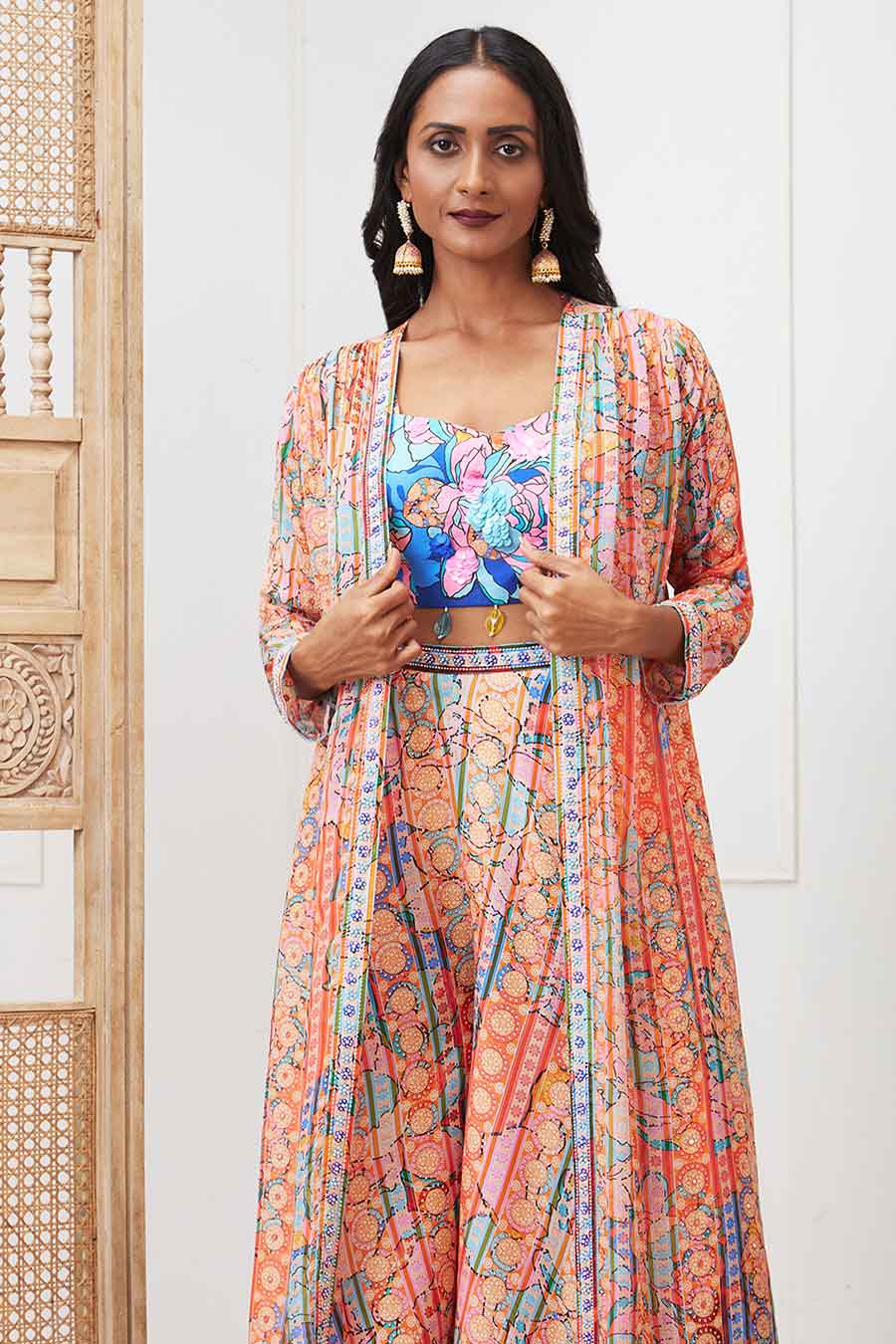 Multicolour Benazir Embroidered Co-Ord Set with Jacket