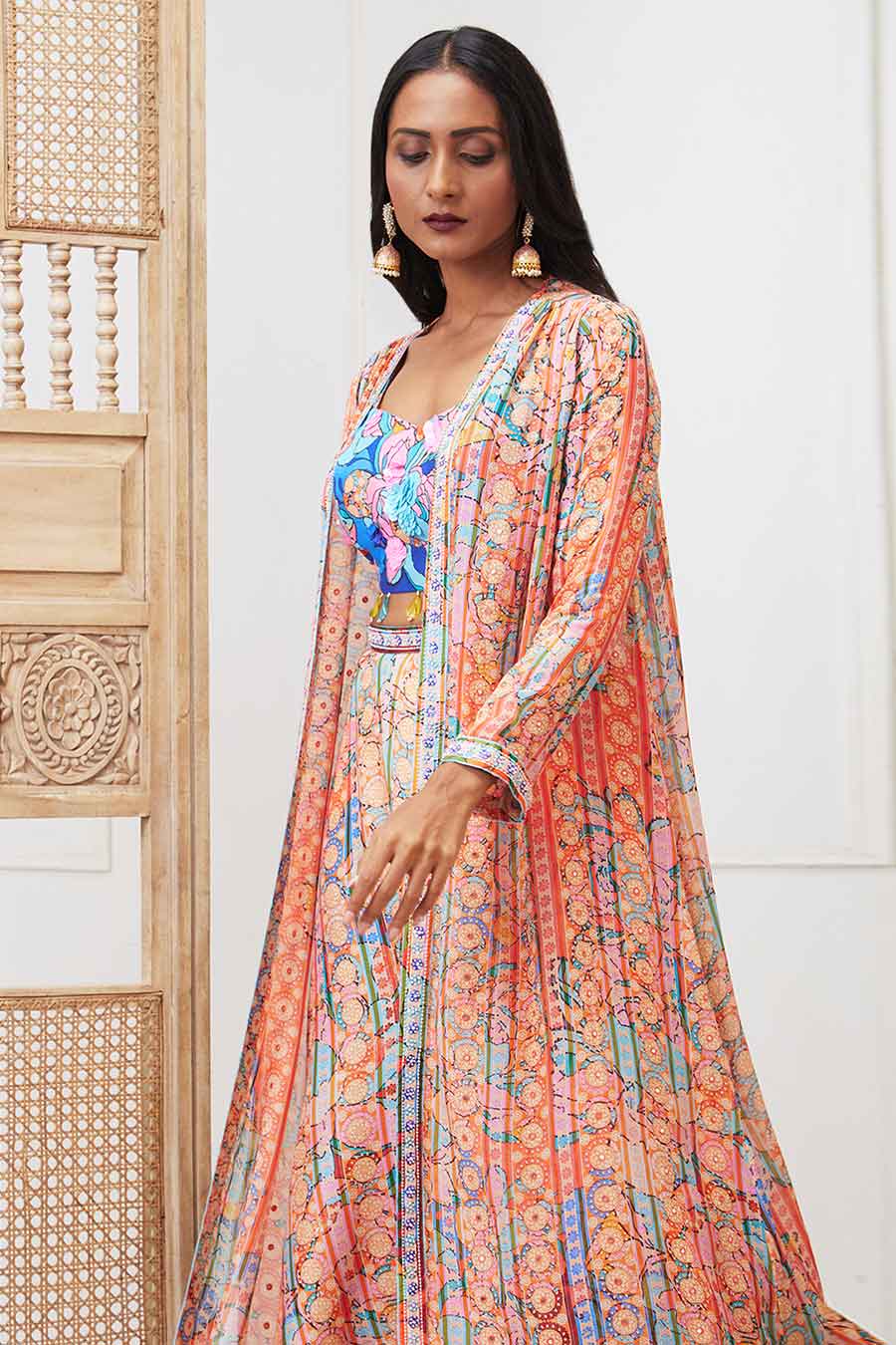 Multicolour Benazir Embroidered Co-Ord Set with Jacket