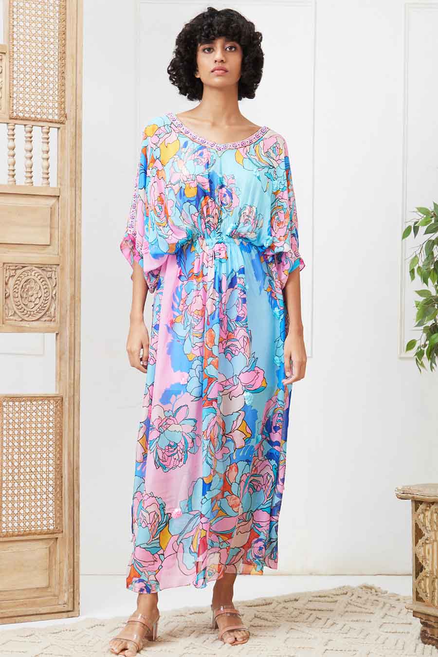 Blue Zaynab Embroidered Maxi Dress