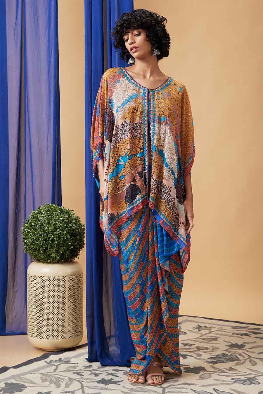 Multicolour Benazir Embroidered Co-ord Set with Cape