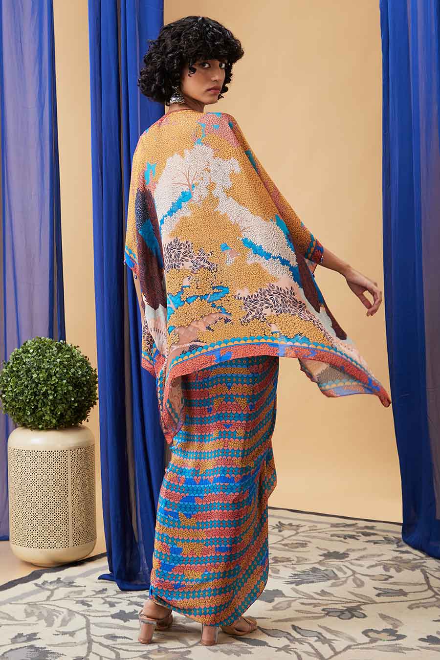 Multicolour Benazir Embroidered Co-ord Set with Cape
