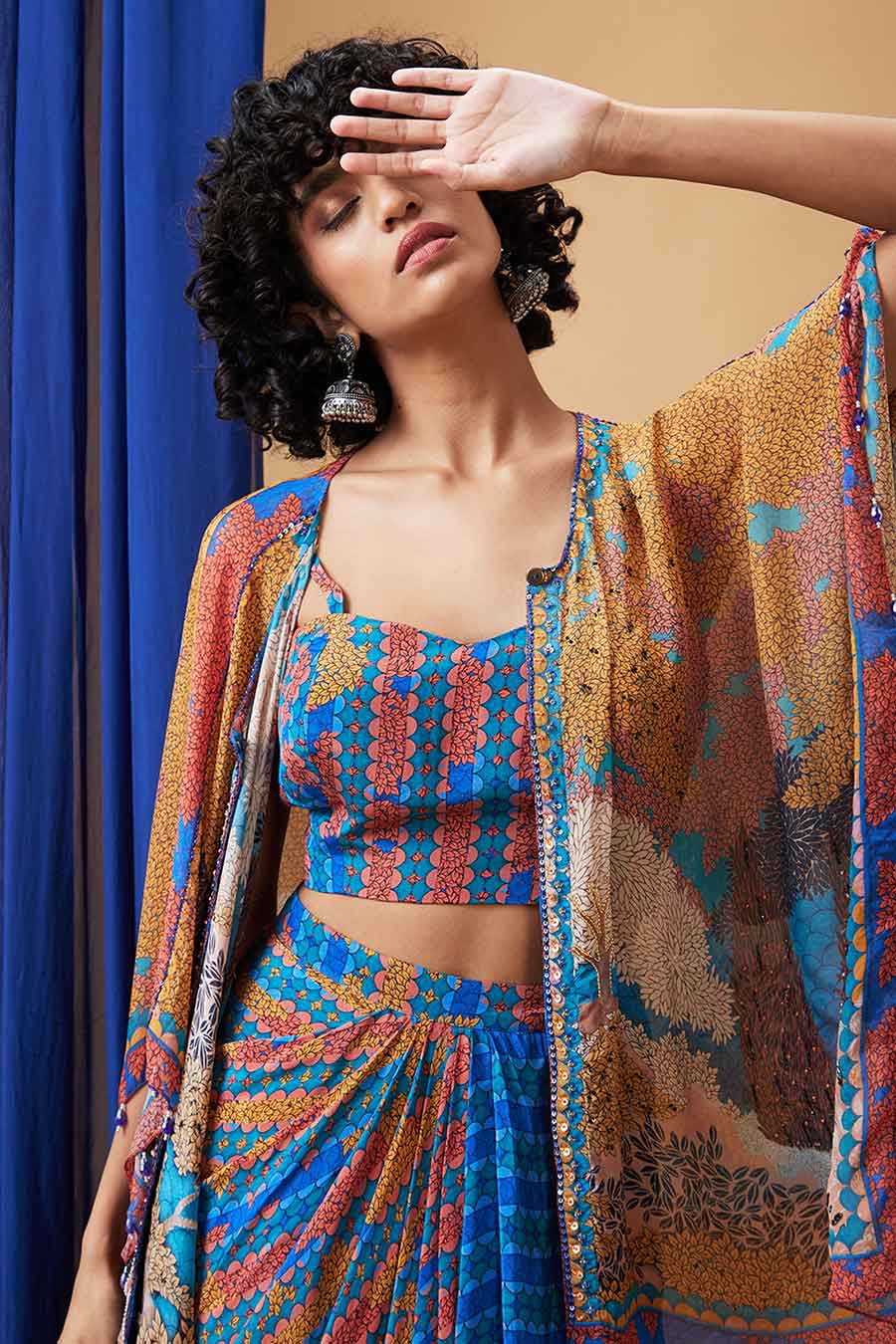 Multicolour Benazir Embroidered Co-ord Set with Cape