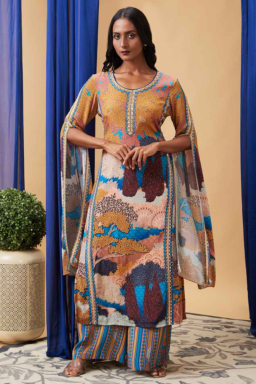 Multicolour Benazir Embroidered Kurta Set