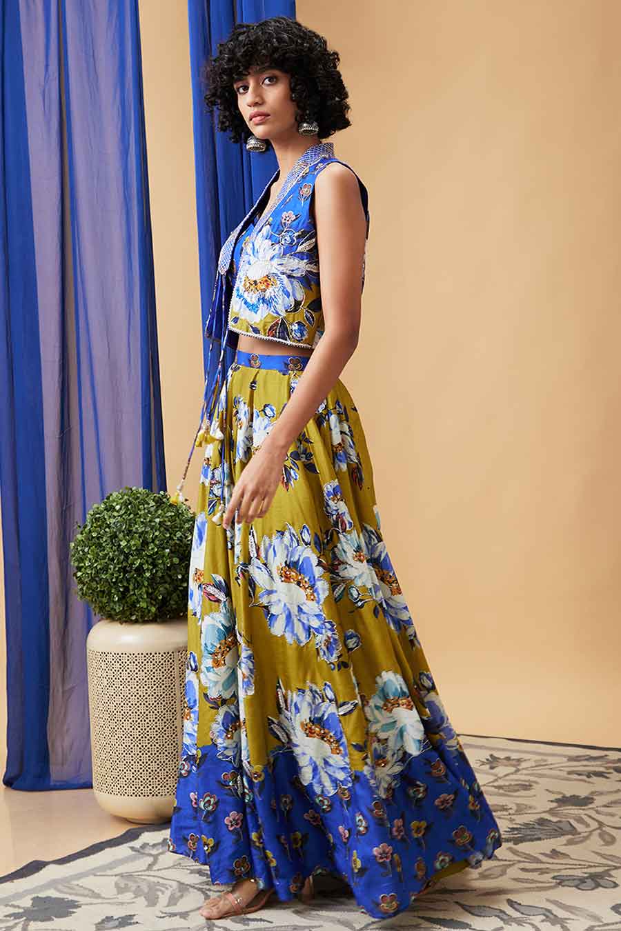 Blue & Green Tasnim Embroidered Lehenga Set with Jacket