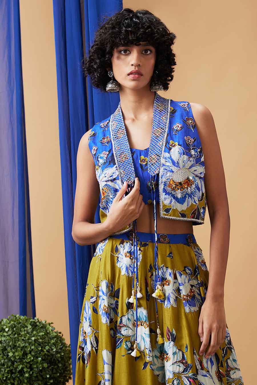 Blue & Green Tasnim Embroidered Lehenga Set with Jacket