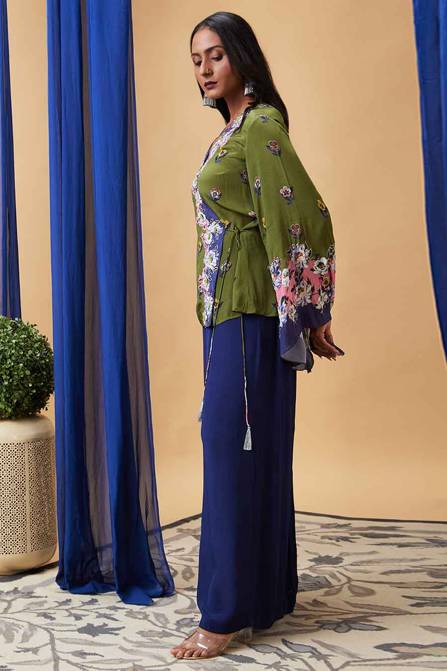 Blue & Green Tasnim Embroidered Angarkha Set